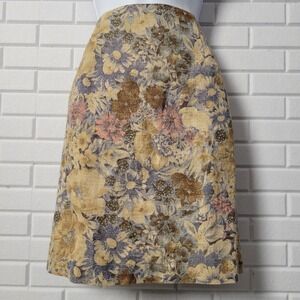 Vintage 1990s The Limited Mini Skirt 6 Tan Floral Linen Blend Made in Italy